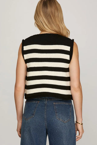 Sleeveless striped button down cardigan