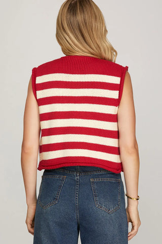 Sleeveless striped button down cardigan