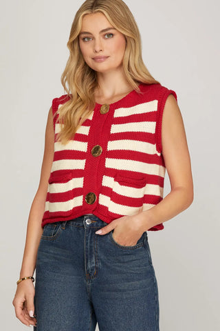 Sleeveless striped button down cardigan