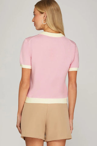 Contrast trim SS sweater