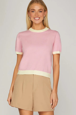 Contrast trim SS sweater