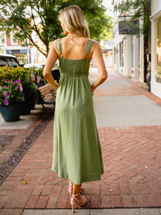 Light olive button down midi dress