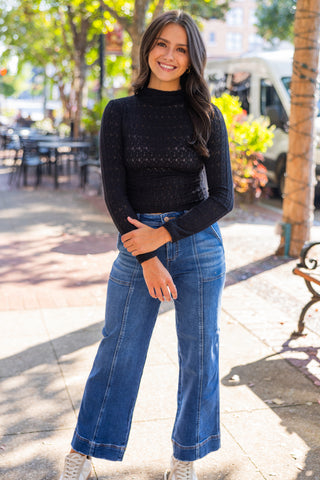 Mock neck LS jacquard top