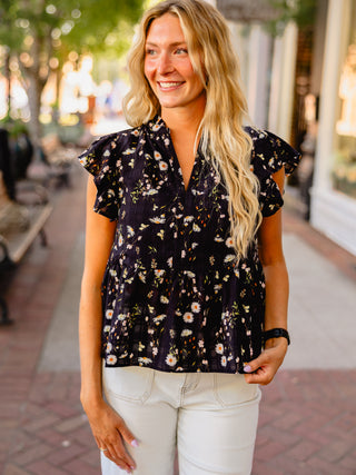 Floral print ruffle sleeve blouse