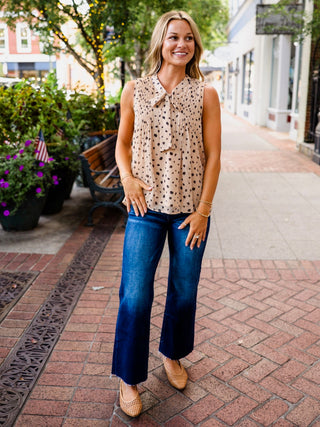 Chiffon Dot-Print Bow-Detail Blouse