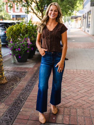 Dark brown lace trim top