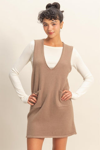 Mocha sleeveless sweater dress