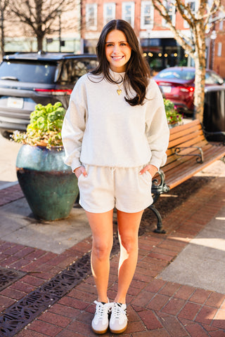 Heather white drawstring shorts