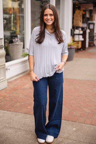 Sky blue ribbed SS sweater