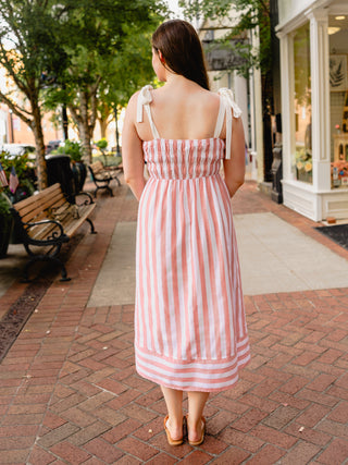 Blush striped linen midi dress