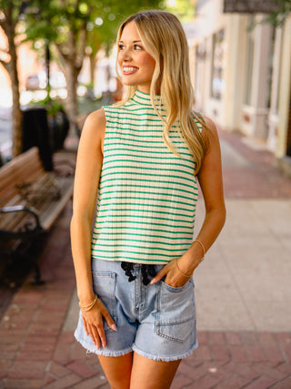 Entro Mock neck sleeveless striped top