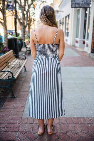 Striped spaghetti strap midi dress