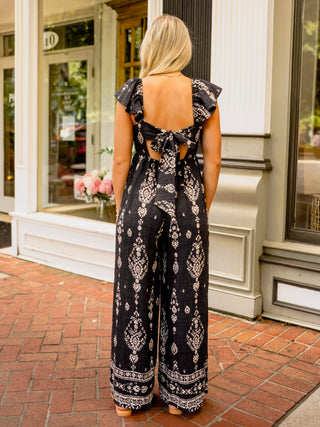 Black print ruffle sleeve jumpusit