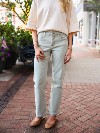 Risen pistachio mid rise ankle jeans