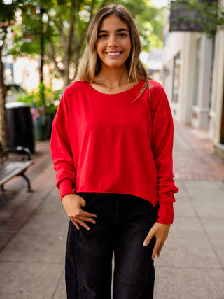Crescent cotton open back long sleeve tee