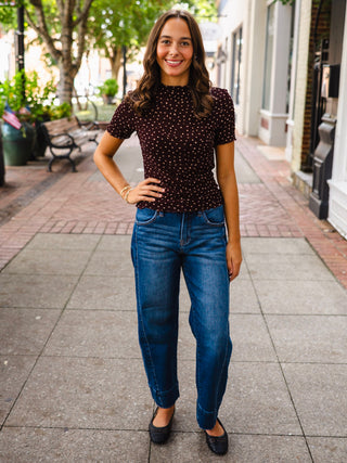 Brown polka dot crinkled top