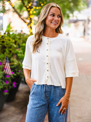 Ivory SS button down cardigan style top