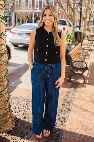 Textured button front vest