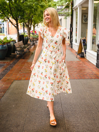 Ivory floral print midi dress
