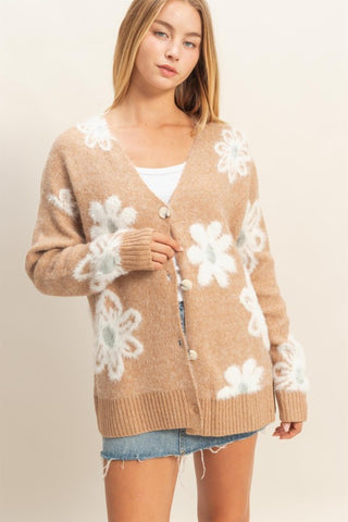 Taupe floral print cardigan