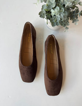 Brown faux suede ballerina flats