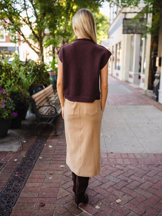 Camel soft stretch corduroy skirt