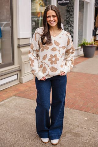 Cream & taupe print sweater