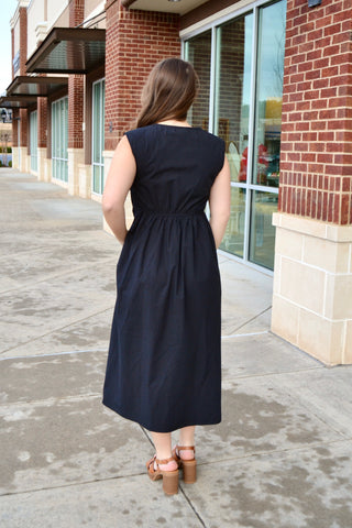 Black tie front midi dress