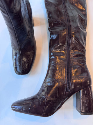 Dark brown print tall boot