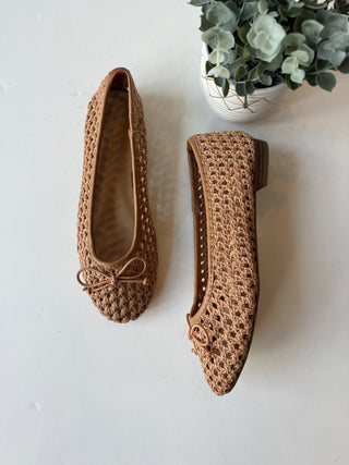 Cognac woven ballerina flats