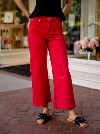 Red HR cropped wide leg jeans