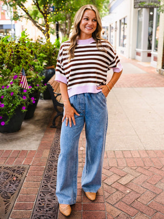 Contrast rib stripe SS sweater