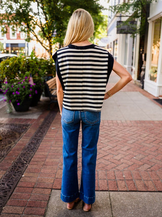 Black & ivory striped sleeveless top