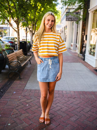 Mustard Stripe Short Sleeve Cropped Tee