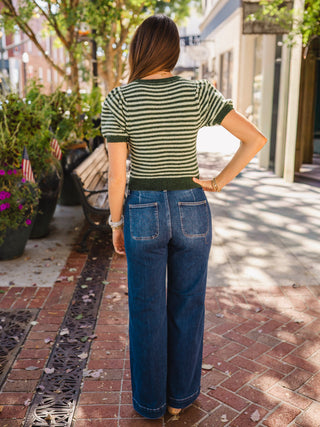 Green stripe button down cardigan
