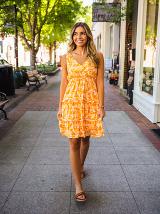 Orange floral print dress