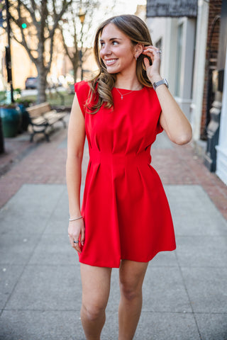 Red pleat front dress