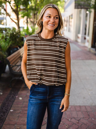 Entro striped bubble hem top