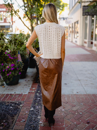 Open knit sleeveless button front top