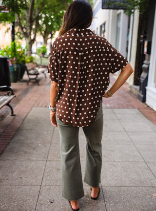 Brown polka dot button down top
