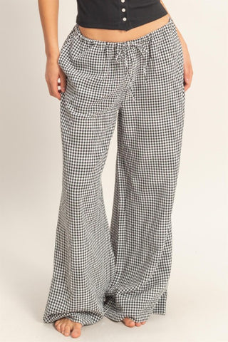 Black gingham wide leg pants