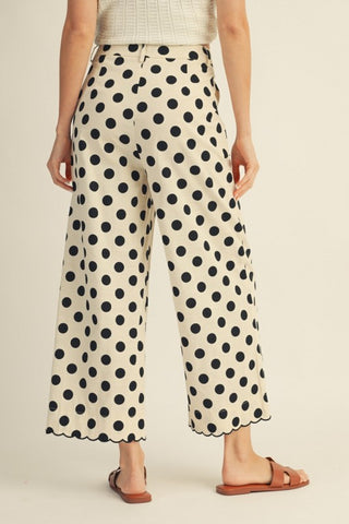 Polka dot scallop trim pants