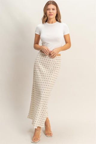 Polka dot linen blend midi skirt
