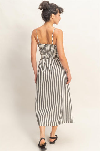 Striped spaghetti strap midi dress