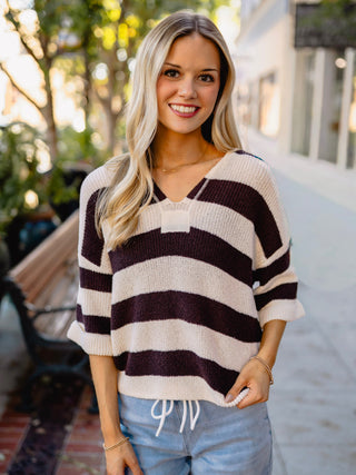 Chocolate brown wide stripe sweater