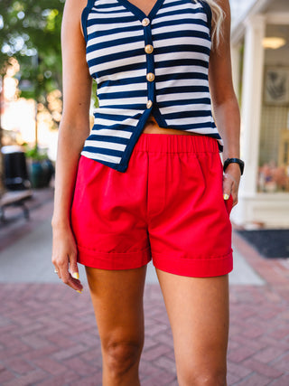 Red folded hem shorts