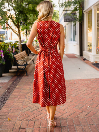 Rust polka dot midi dress
