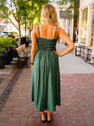 Dark Teal Smocked Midi Dress