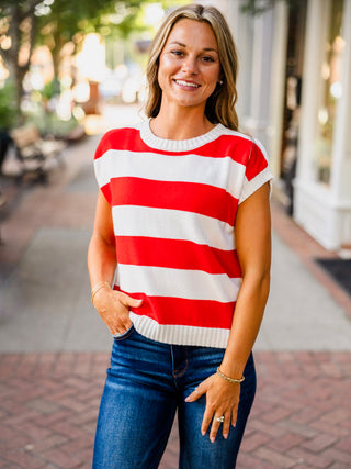 Striped cap sleeve sweater