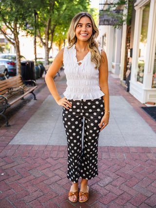 Sleeveless Smocked Ruffle Trim Top
